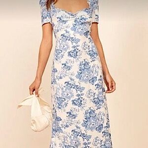Reformation Floral Blue and White Dress